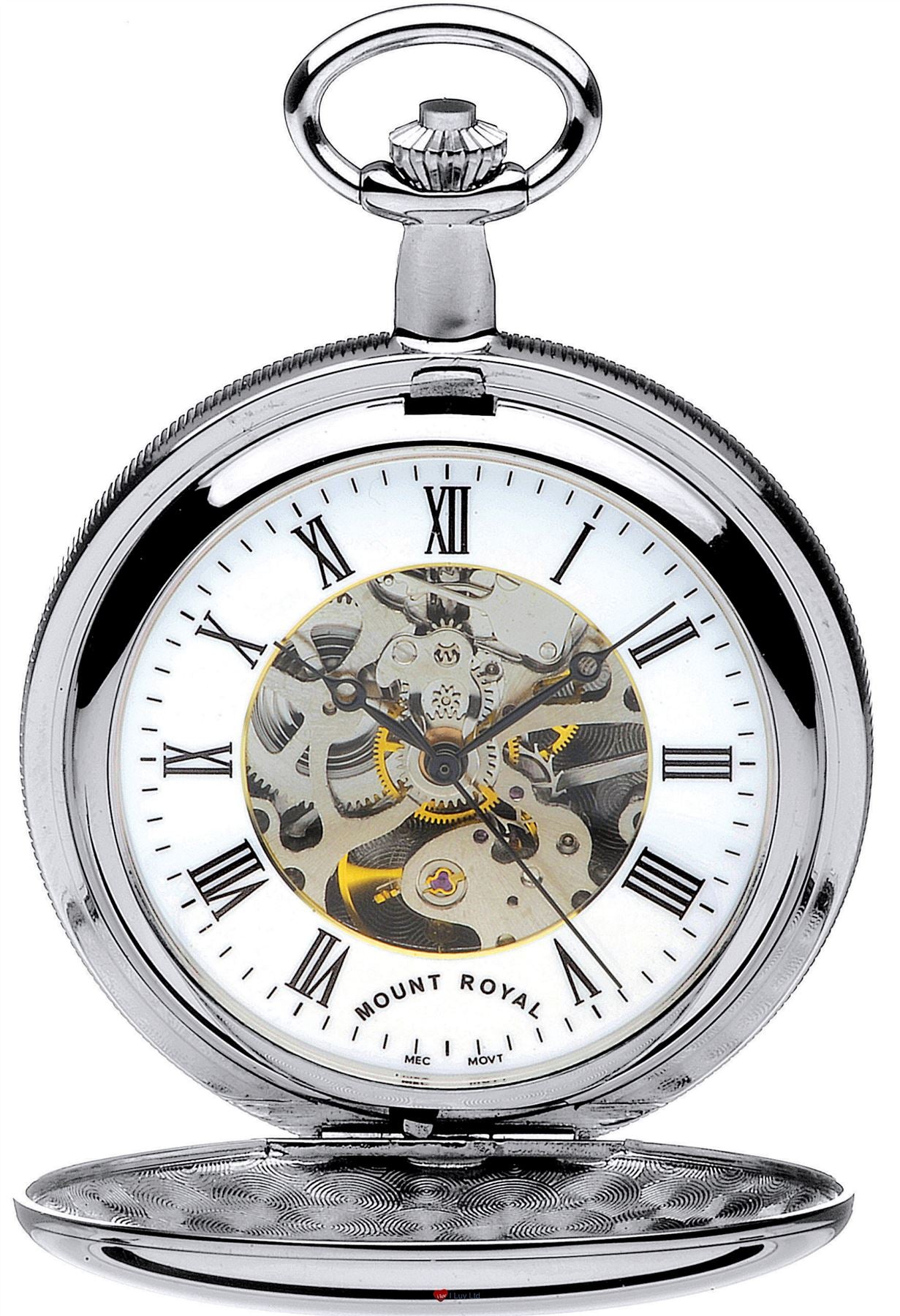 Pocket Watch Skeleton Full Double Hunter Chromed Polished 17 Jewel Mechanical