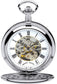 Pocket Watch Skeleton Full Double Hunter Chromed Polished 17 Jewel Mechanical