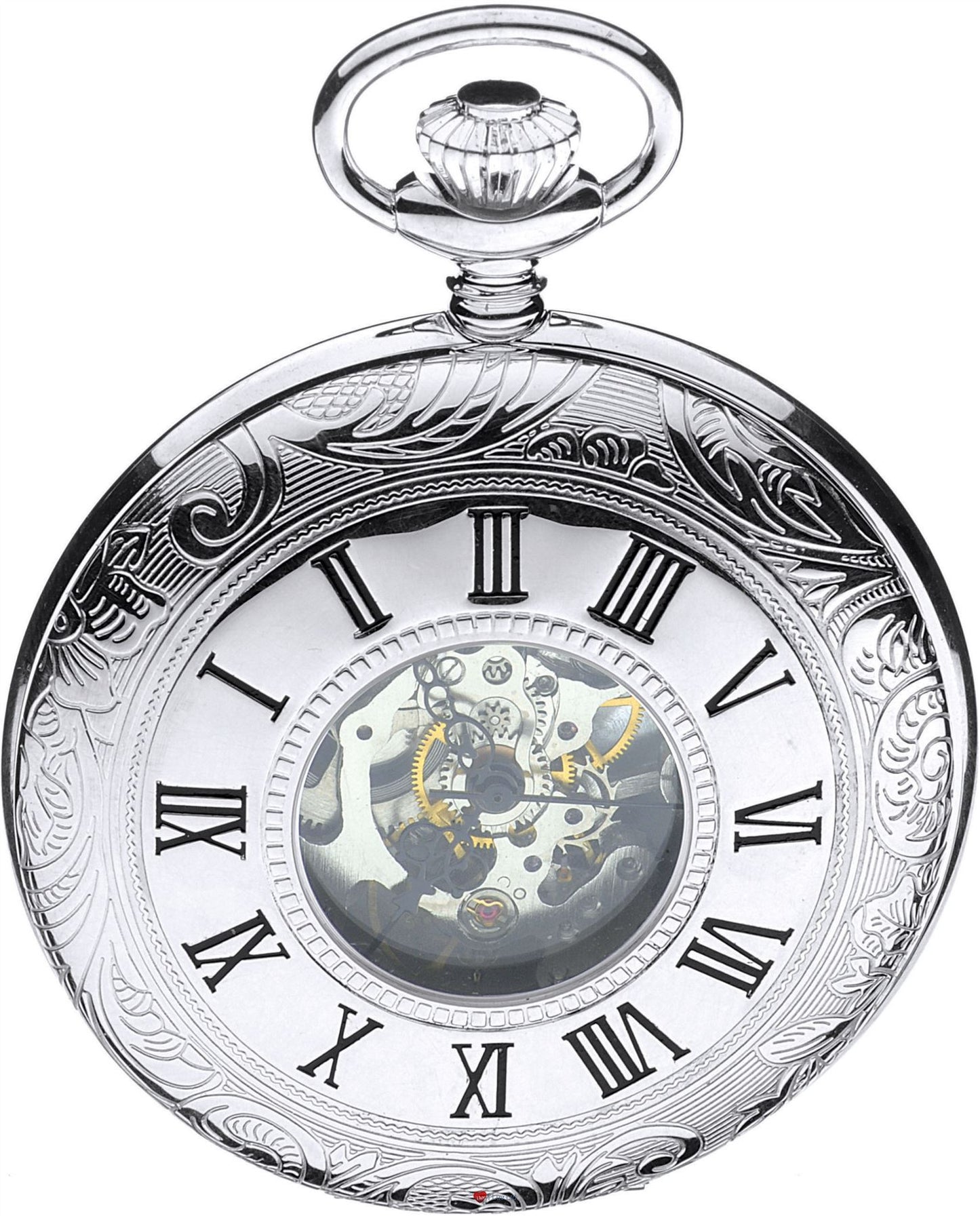 Half Hunter Pocket Watch Sterling Silver Skeleton 17 Jewel Mechanical Movement