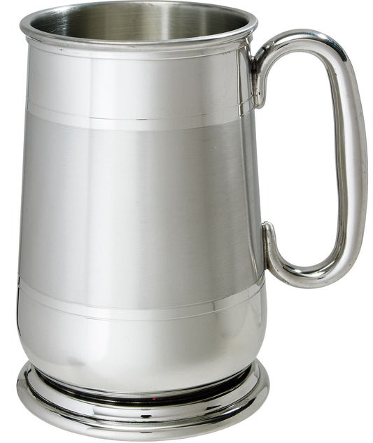 Pewter Tankard 1 Pint Howard Style Satin Banded with C Handle