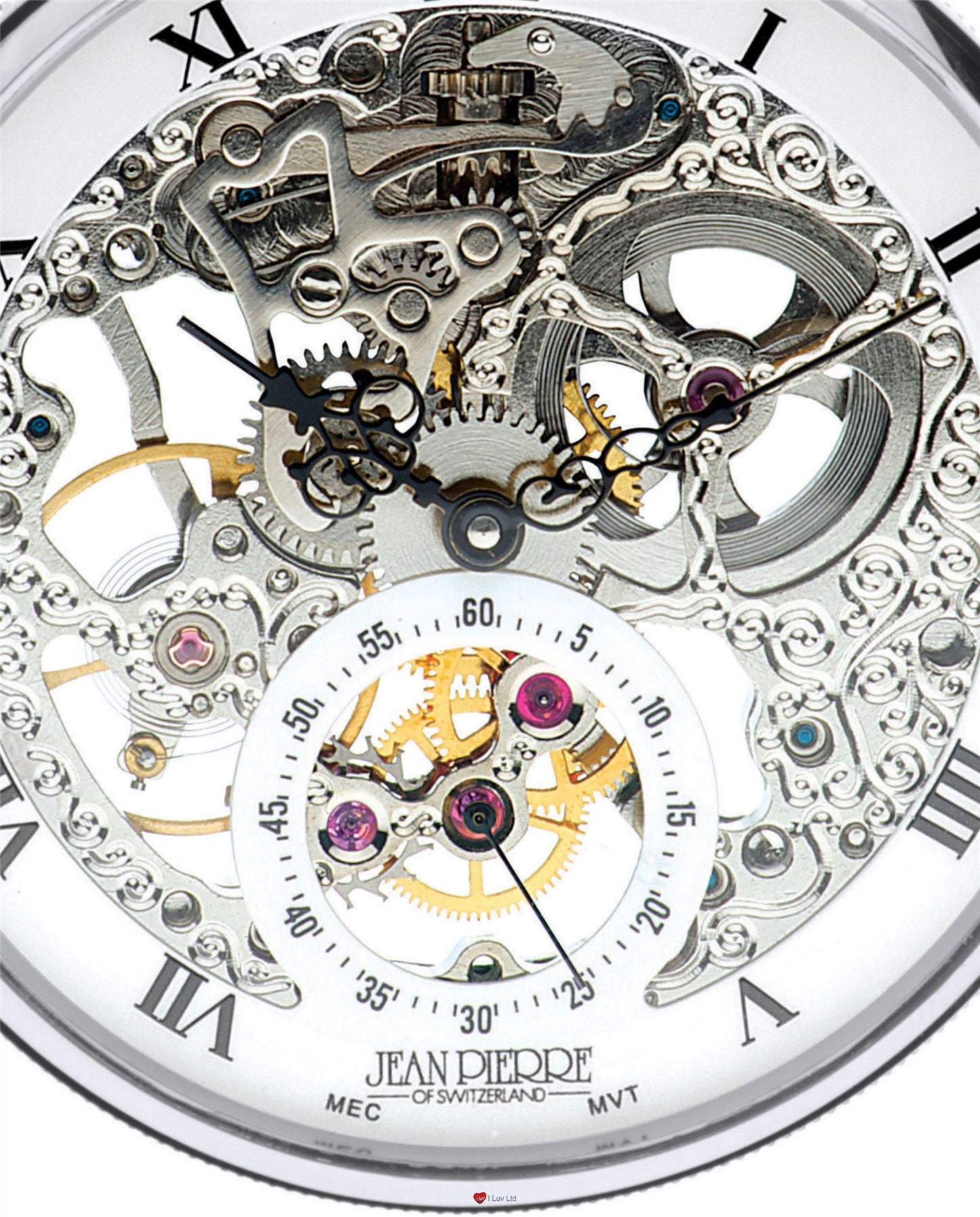 Open Face Skeleton Pocket Watch 17 Jewelled Mechanical Chromed