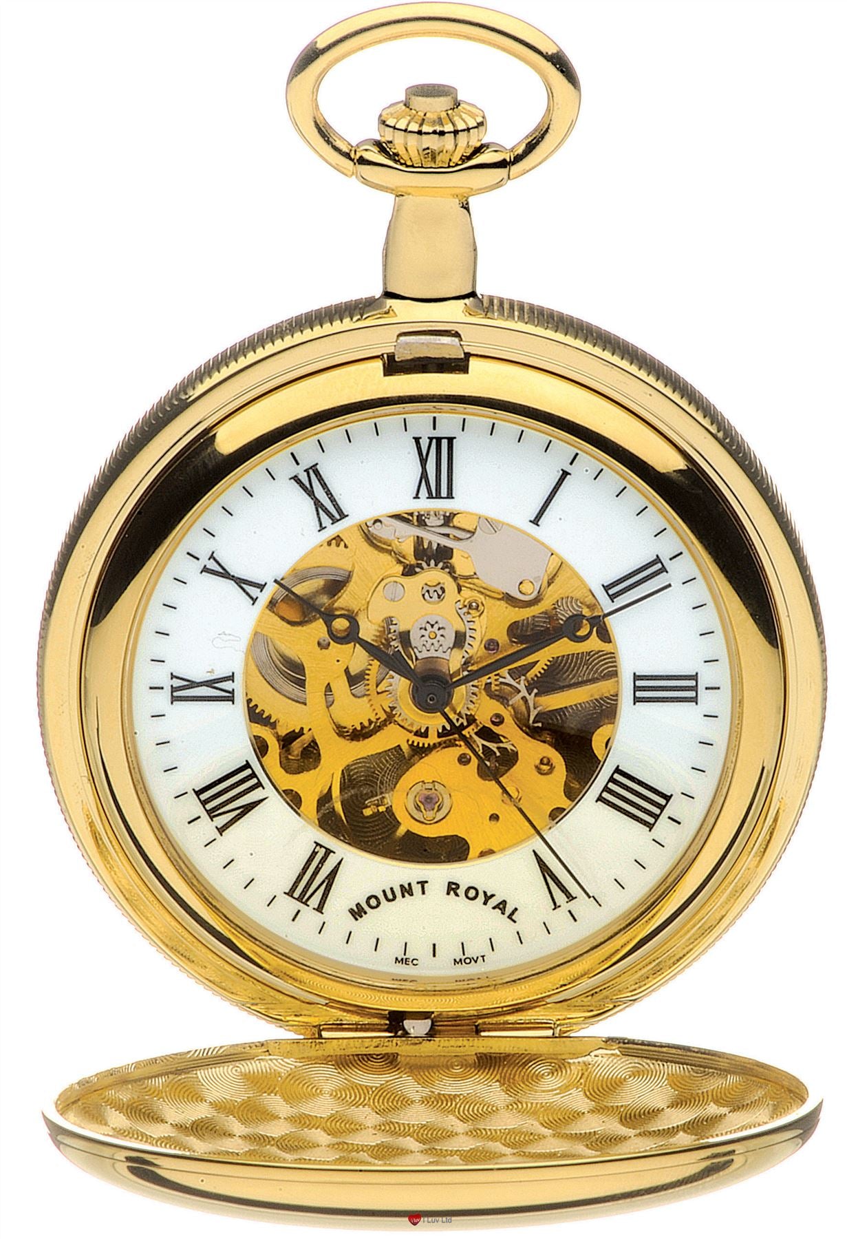 Skeleton Full Double Hunter Pocket Watch Gold Plated Polished 17 Jewel