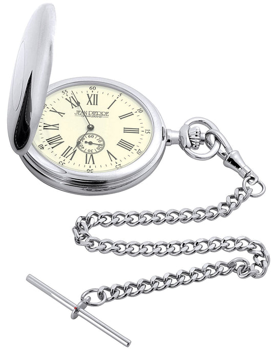 Classic Hunter Style Pocket Watch Roman Numerals Albert Chain Leather