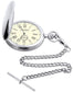 Classic Hunter Style Pocket Watch Roman Numerals Albert Chain Leather