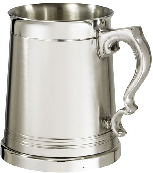 Pewter Extra Heavy Tankard 1 Pint Lanark Satin with Bright Detail