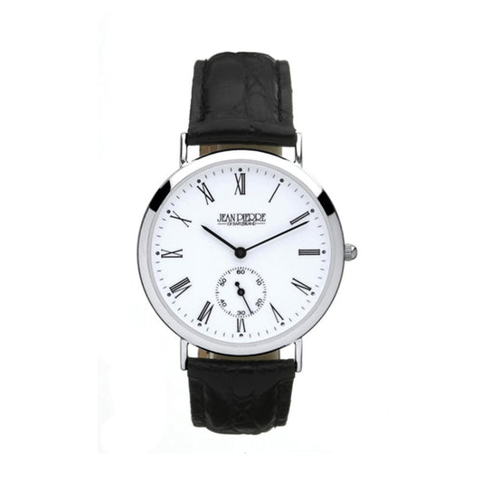 Sterling Silver Gents Wristwatch Roman Numerals and Date Black Leather Strap