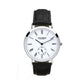 Sterling Silver Gents Wristwatch Roman Numerals and Date Black Leather Strap