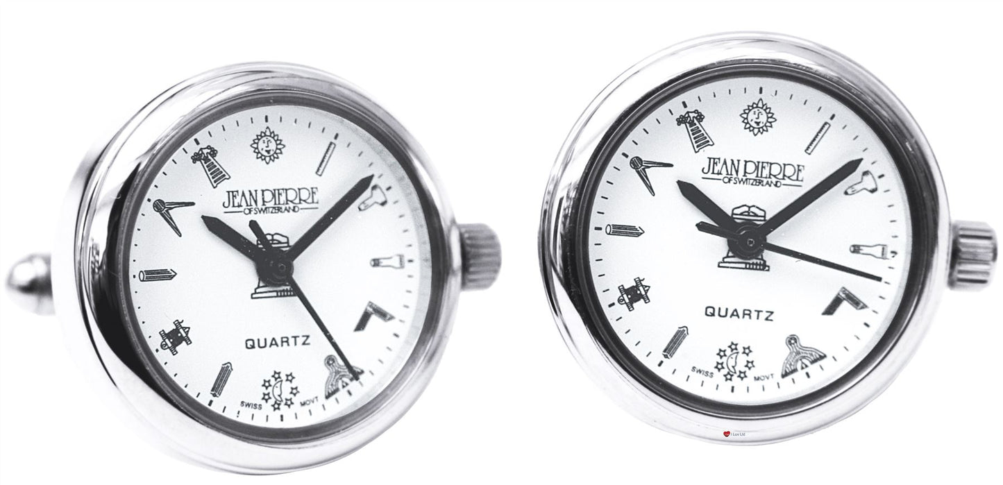 Gents Watch Cufflinks Pair White Masonic Dial Chrome Plated