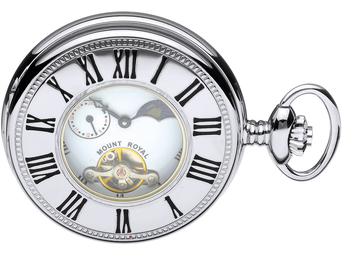 Skeleton Half Hunter Pocket Watch Chrome Polished Back 17 Jewel Mechanical