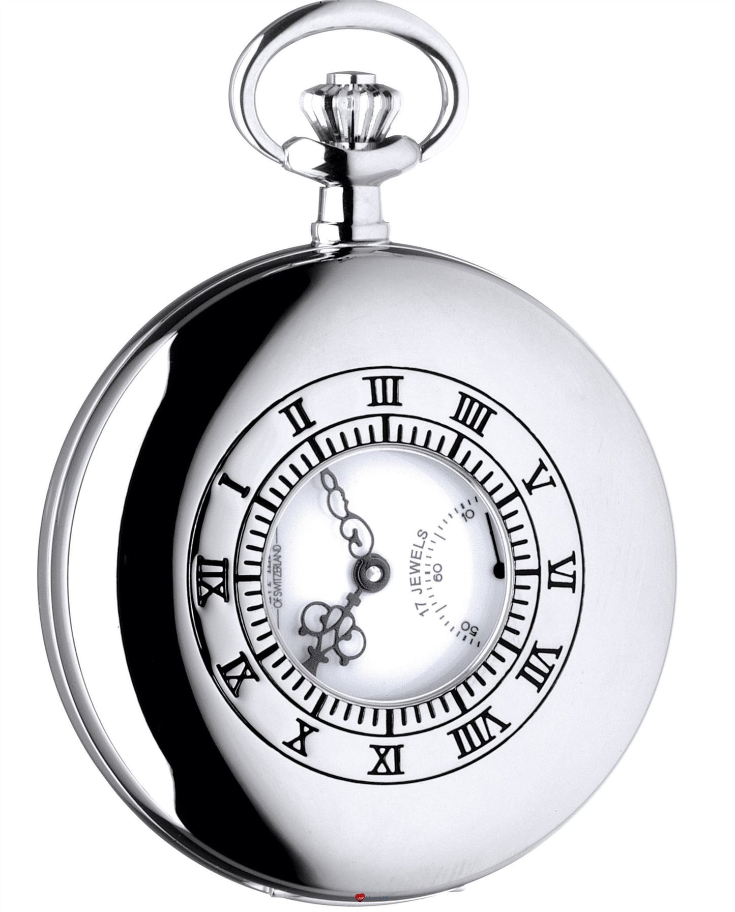 Polished Half Hunter Pocket Watch 17 Jewel Mechanical Chrome