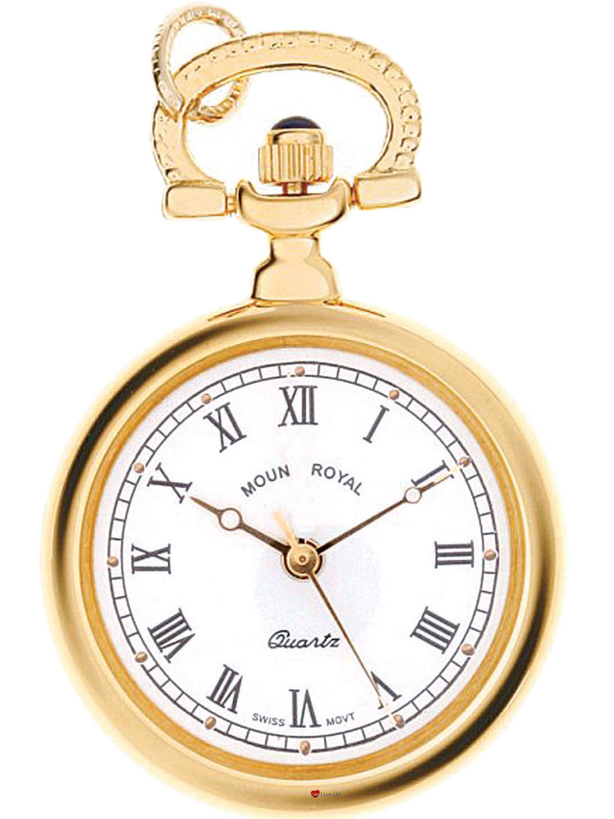 Classic Pendant Fob Watch Open Face Round Gold Finish Roman Numerals Quartz