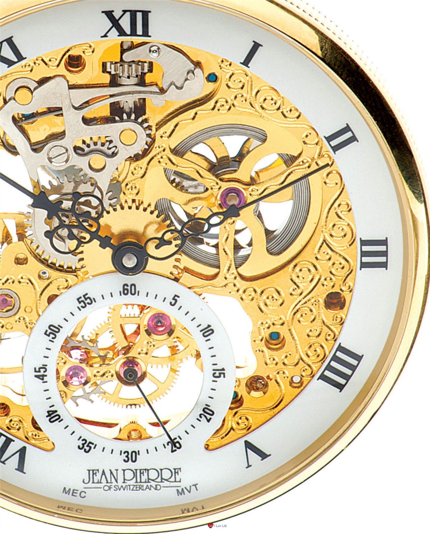 Open Face Skeleton Pocket Watch 17 Jewelled Mechanical Gold Plated