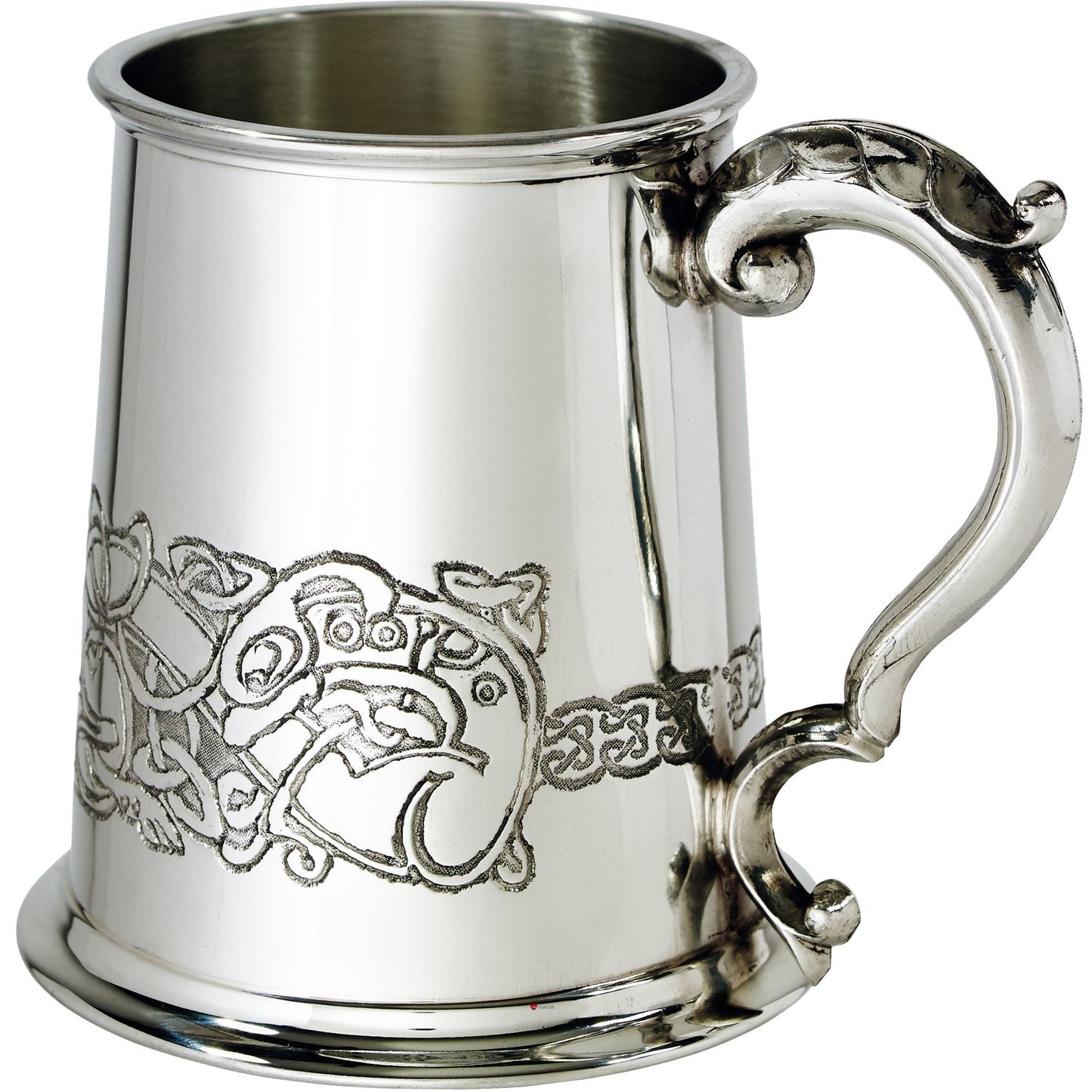 1 Pint Pewter Tankard with Celtic Dragon Design Scroll Handle