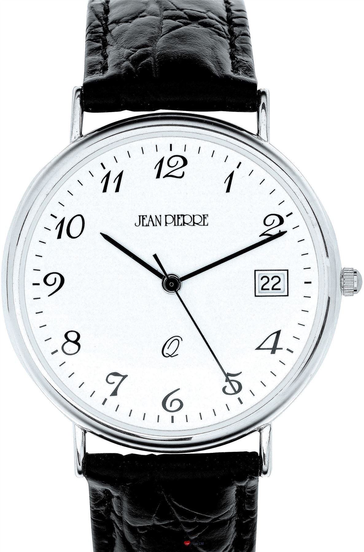 Sterling Silver Gents Wristwatch Standard Numerals Date Black Leather Strap