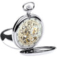 Skeleton Full Double Hunter Pocket Watch 17 Jewelled Mechanical Chromed