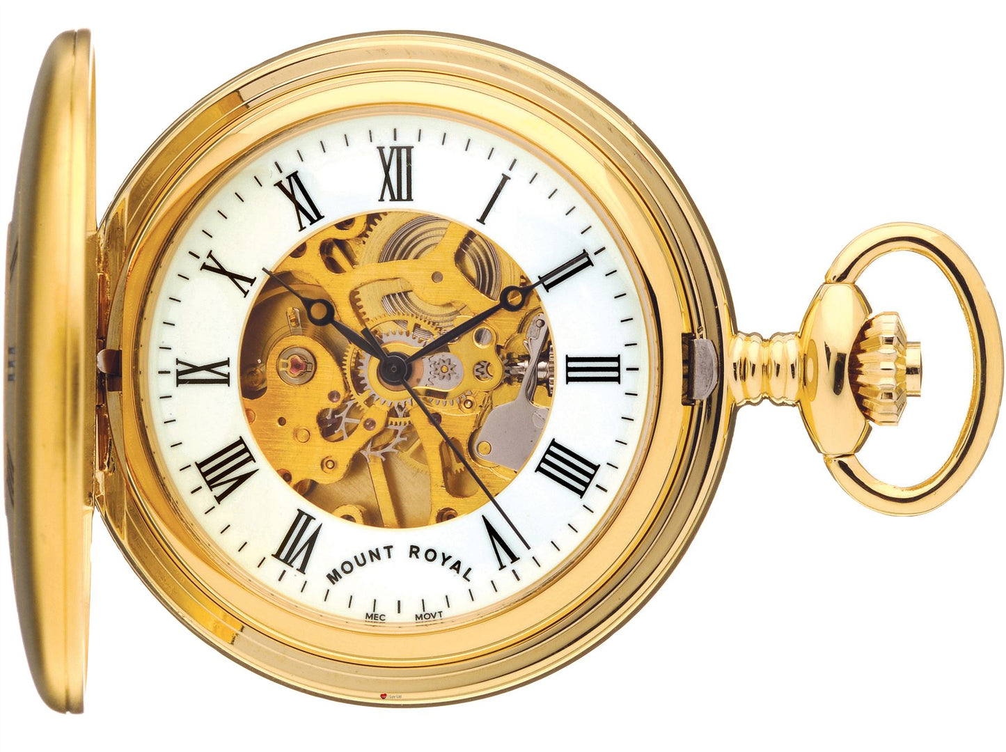 Skeleton Half Hunter Pocket Watch Gold Plated Plain Back 17 Jewel Movement