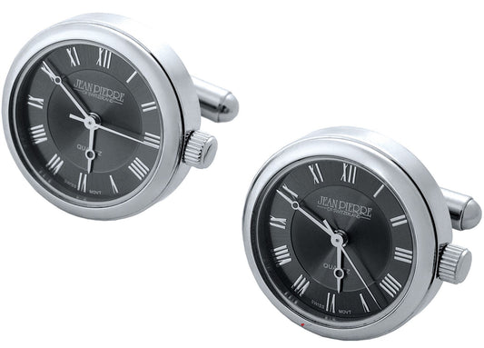 Cufflinks Watches Black Dials and Roman Numerals Chrome Gents