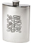 Kidney Shape 6oz Pewter Flask Bright Finish with Three Lions Motif