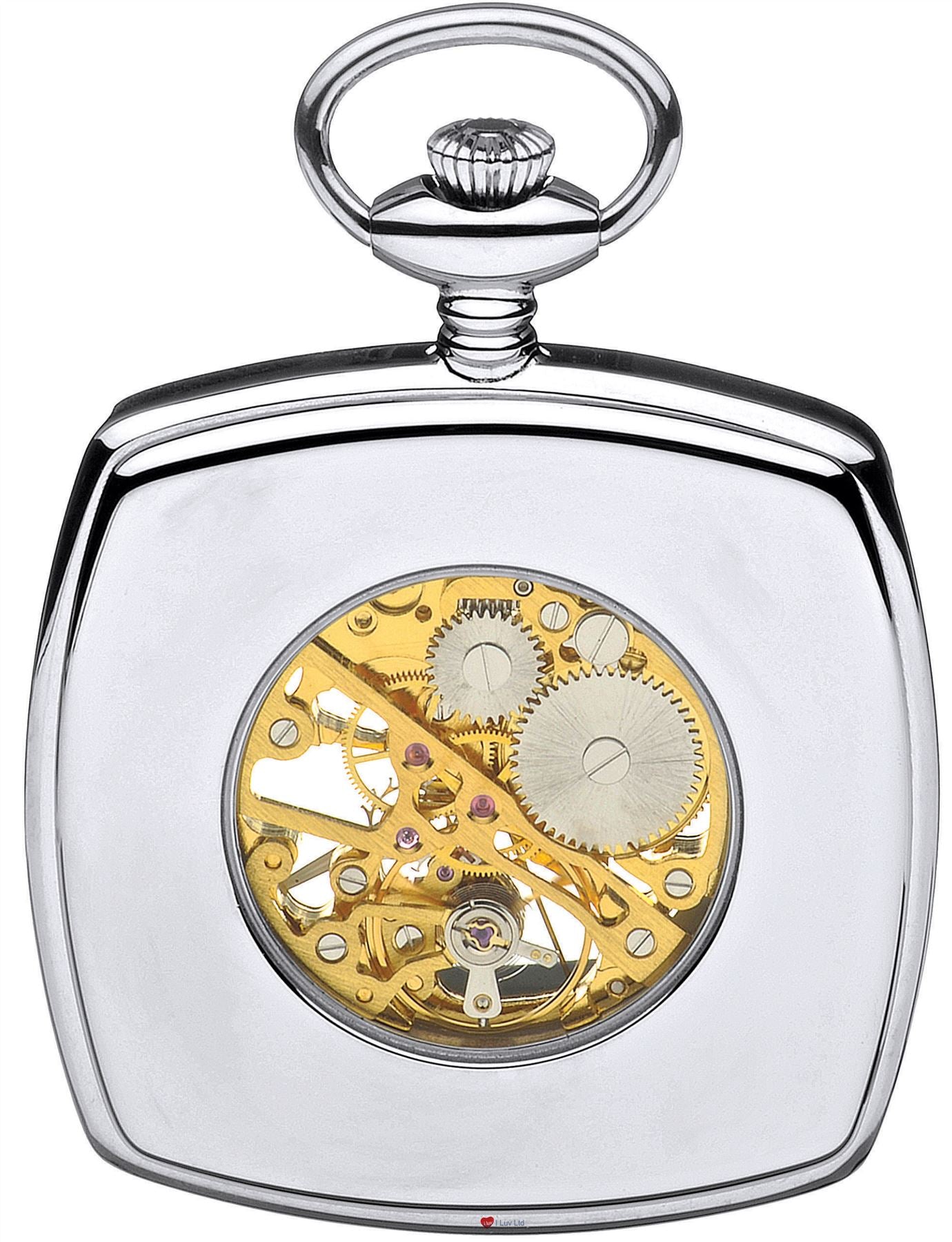 Skeleton Pocket Watch Open Face Two Tone Squared 17 Jewel