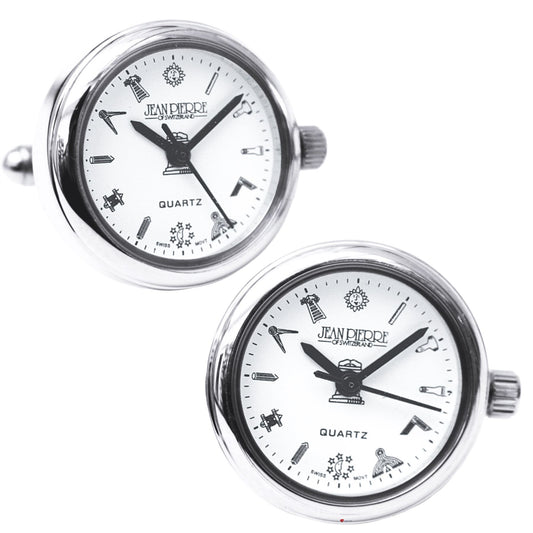 Gents Watch Cufflinks Pair White Masonic Dial Chrome Plated