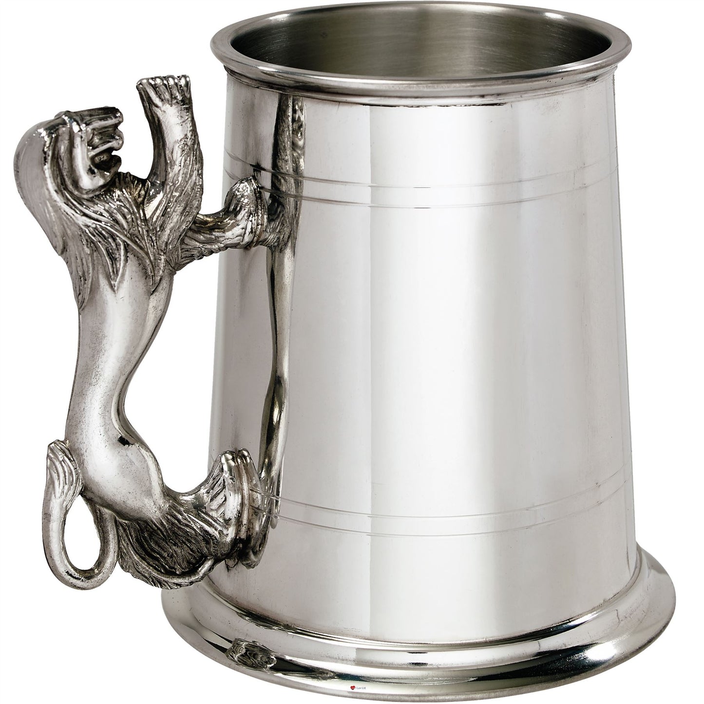 Pewter Tankard 1 Pint Plain Double Lines Lion Rampant Handle High-Quality Pewter