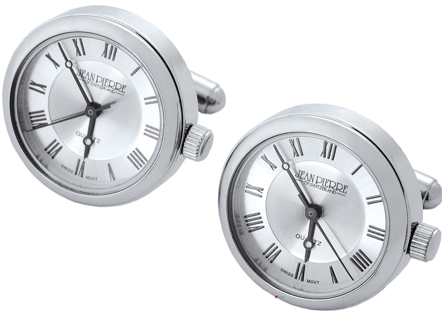 Cufflinks Watches Silver Dials and Roman Numerals Chrome Gents