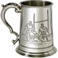 Pewter Tankard 1 Pint with Rugby Scenes on Both Sides and Antique Handle