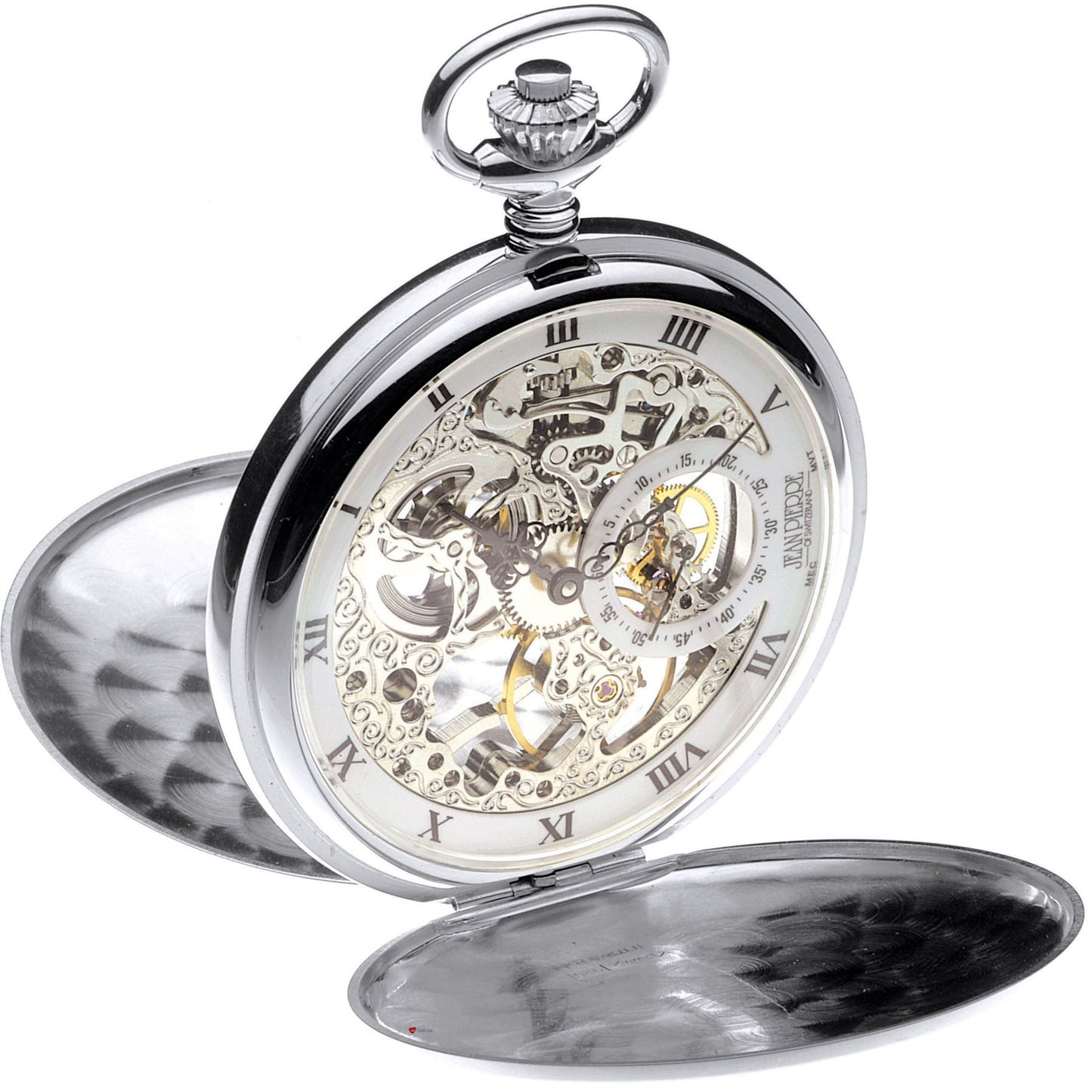 Full Hunter Pocket Watch Sterling Silver Skeleton 17 Jewel Mechanical Movement