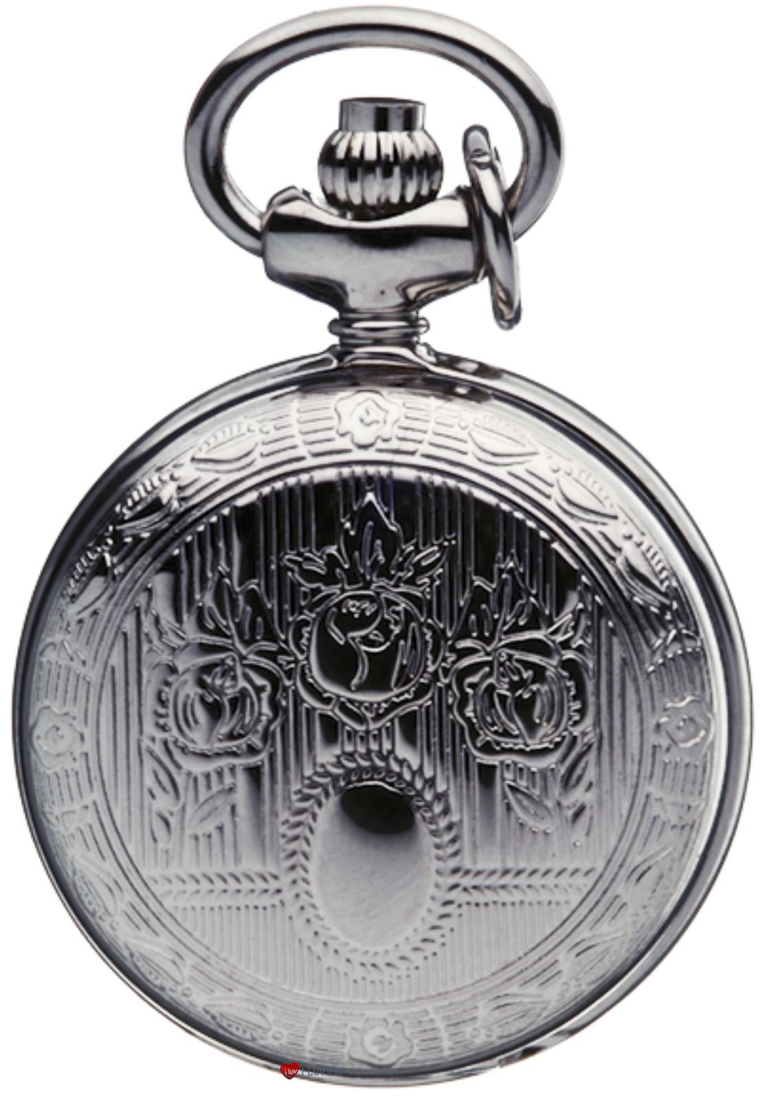 Full Hunter Pendant Watch Chrome Plated Rose Lid Roman Numerals Quartz