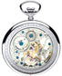 Open Face Skeleton Pocket Watch 17 Jewelled Mechanical Chromed