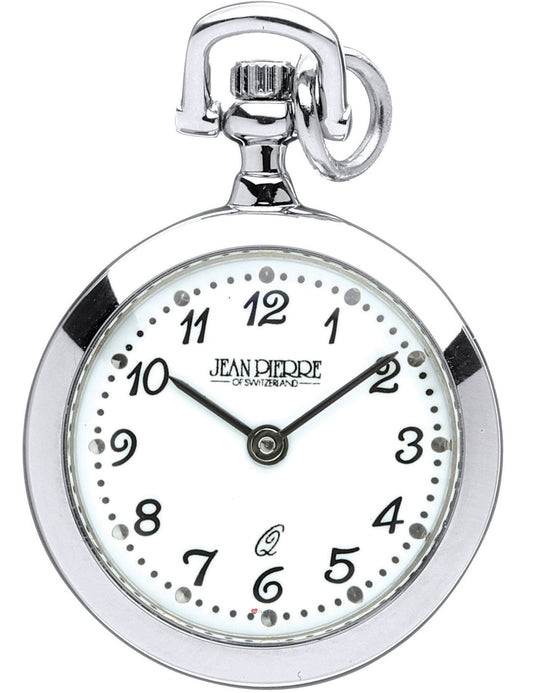 Classic Pendant Fob Watch Open Face Chrome Plated Standard Numerals Quartz