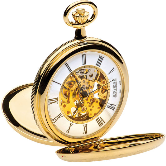 Ornate Hunter Skeleton Pocket Watch 17 Jewelled Mechanical Gold Plated