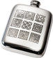 Pocket 4oz Pewter Hip Flask with Medieval Tile Motifs