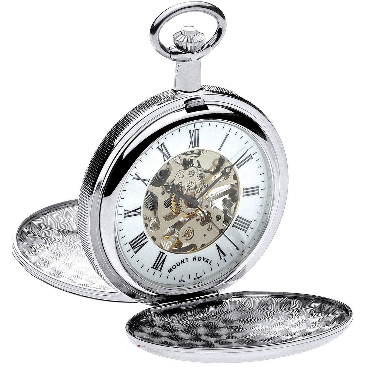 Pocket Watch Skeleton Full Double Hunter Chromed Polished 17 Jewel Mechanical