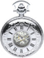 Skeleton Pocket Watch Double Half Hunter Chrome Plated Very Detailed 17 Jewel