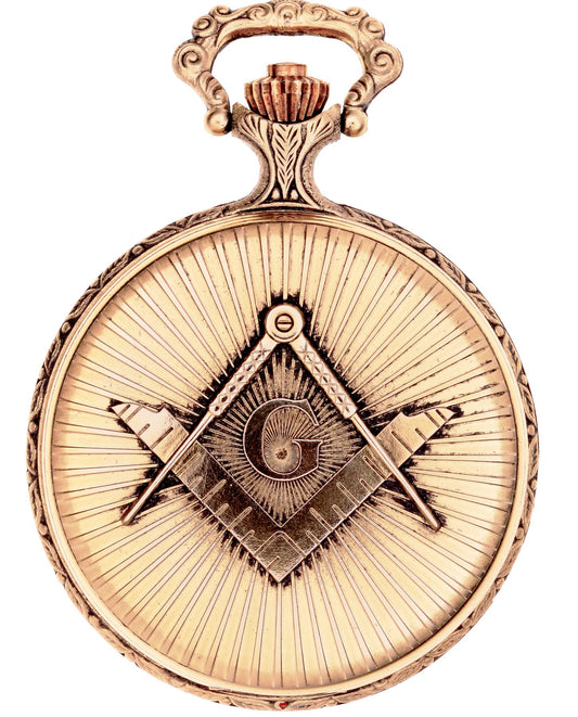 Full Hunter Masonic Pocket Watch Compasses and Square Antique Gold Plated