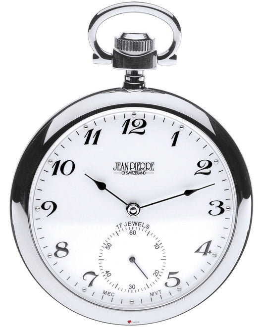 Gents Pocket Watch Open Face 17 Jewelled Mechanical Chrome