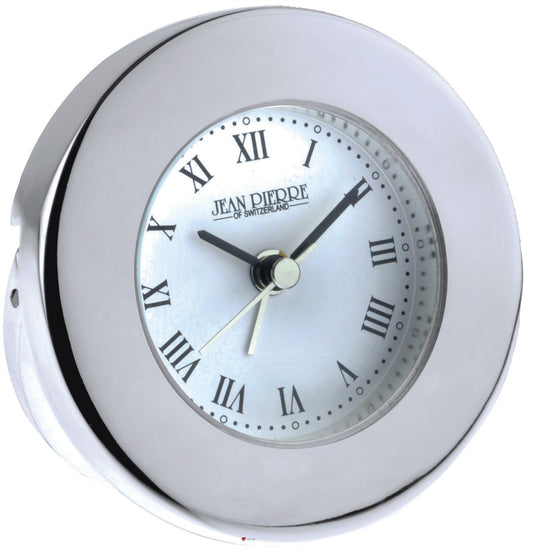 Silver Plated Round Travel Alarm Clock Leather