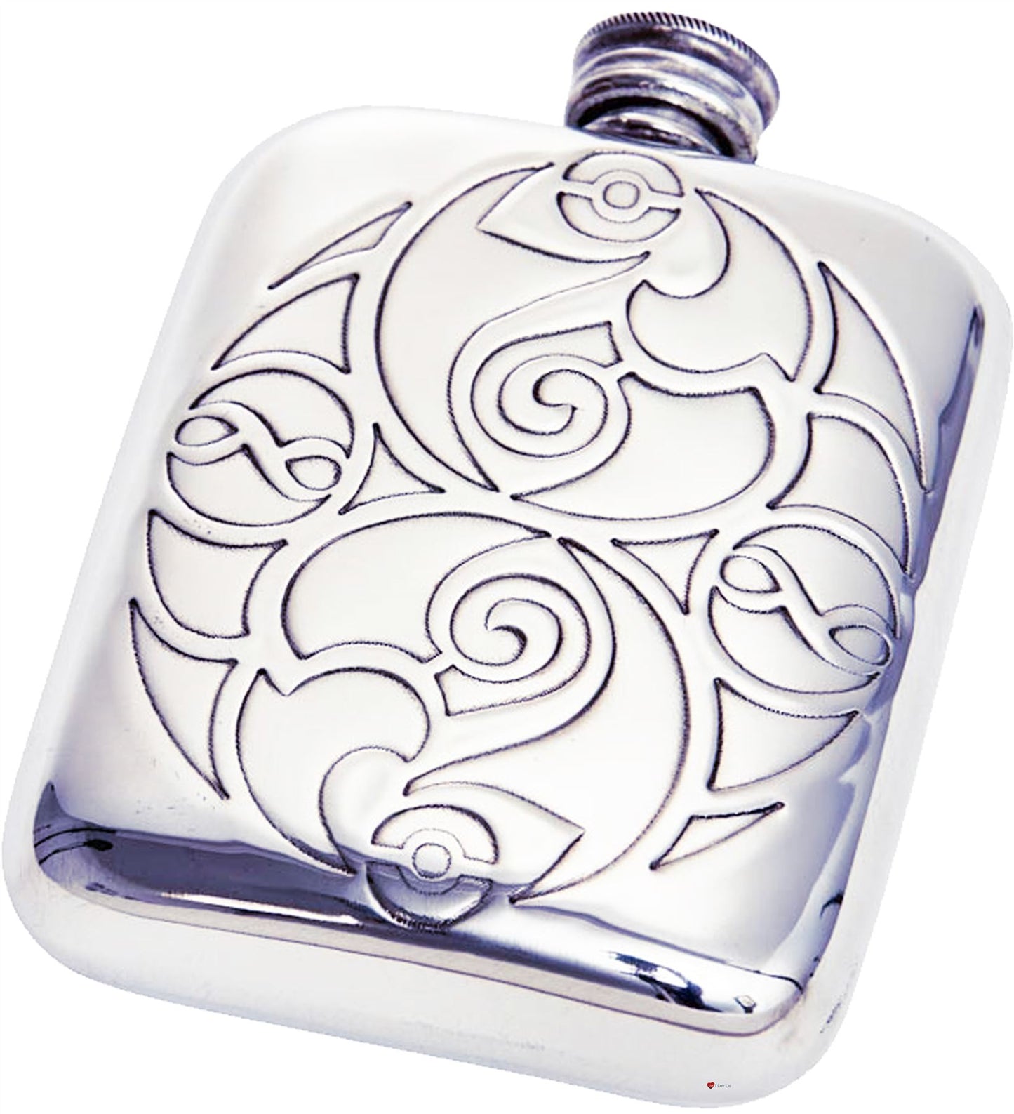 Medium Sized 4oz Pewter Pocket Flask Scottish Celtic Spirals Design