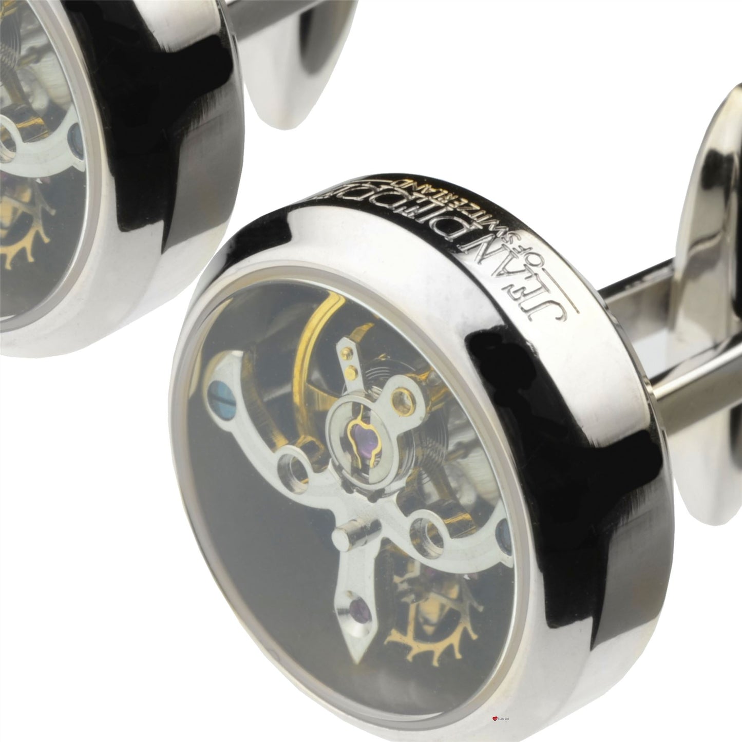 Tourbillon Watch Cufflinks Pair Skeleton Style Chrome Plated Gents